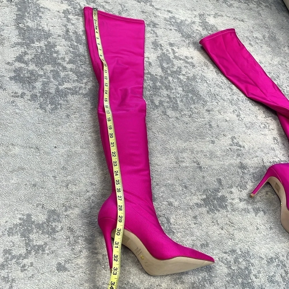 New Stuart Weitzman Ultrastuart Legging 100 Boot Fuchsia Pink OTK Sexy Sz 7.5